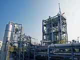 Industrial exterior of pipes at chemical production plant. Colloidal silica is perfect for use in catalysts for the chemical industry. 