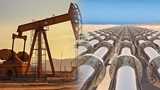 Oilfield production process - spanning pumpjack and pipelines.