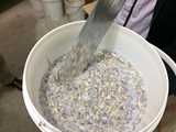 Multicolor paint mixture in bucket