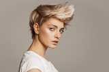 Woman with styled short blond hair