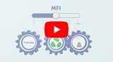 YouTube play button with blue gears on background