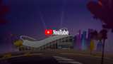 The Arena in vector art. White building with a purple and blue city skyline.